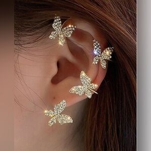 💋NWT 1pc Rhinestone Butterfly Decor Ear Wrap - gold